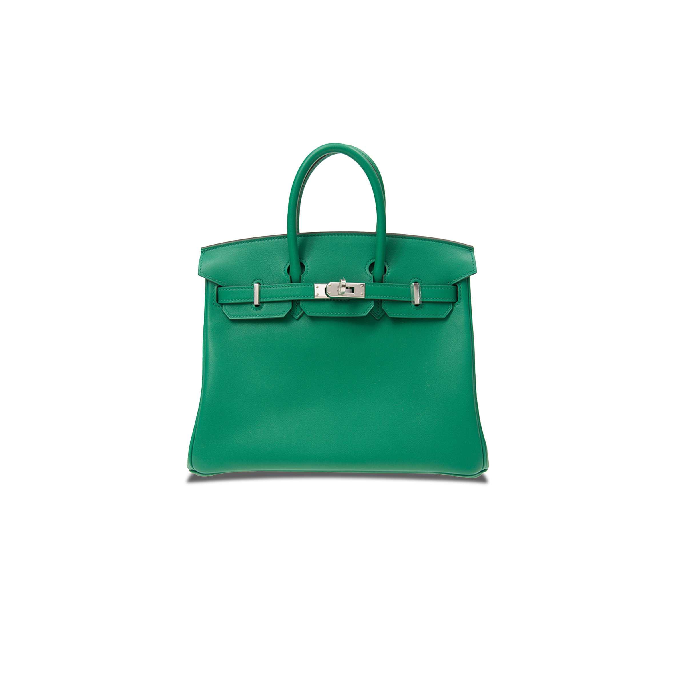 HERMÈS BIRKIN 25 SWIFT LEATHER VELVET GREEN SILVER BUCKLE H049362CK17 (25*20*13cm)